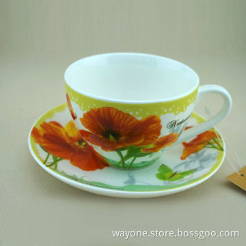220cc Cup Saucer, Comes with 6 Cups and 6 Saucer in Gift Box, 2-set is Workable, Poppy Floral Design